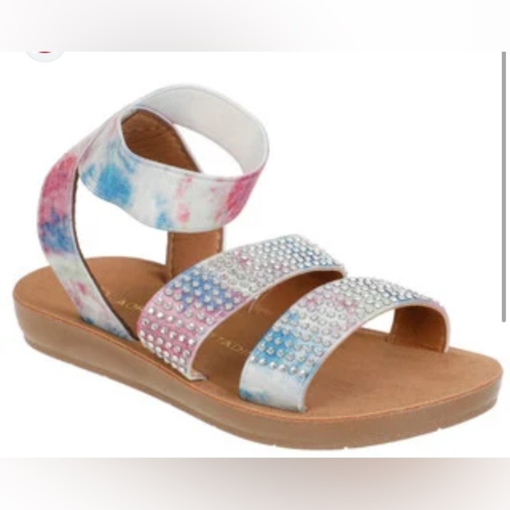 NWOB Adrienne Vittadini Bambini Toddler Girls Tie Dye Rhinestone Flat Sandals